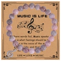 Pink zebra stone 8mm bead music bracelet with gold treble clef charm on gift card - Pink Zebra Stone Bracelet