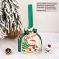 Canvas Christmas snowman gift bag with green handles and Merry Christmas ribbon trim - Green-Snowman / 10x14.5cm