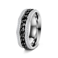 Rotatable stainless steel chain ring with double-row cubic zirconia inlay and black finish - US 5 / Silver & Black