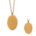 Vintage stainless steel oval necklace featuring a golden January Carnation flower pendant - January Carnation