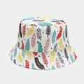 White reversible bucket hat with colorful feather print for sun protection - M (56-58cm) / White Colorful Feather Pattern (Color 26#)