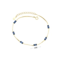 Detail view of 925 silver bracelet featuring 6mm baguette-cut deep blue gemstones - 925 Silver Gold Plated - Blue - 16+5CM