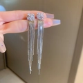 Silver snowflake tassel earrings with sparkling cubic zirconia and cascading snake chains - Snowflake Zircon Tassel / 37# Silver Earring Post-Silver Clover