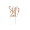 Rose gold glitter Hello 21 cake topper for 21st birthday celebration and party decor - Hello 21! / Rose Gold