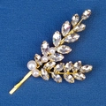 Elegant gold leaf bridal hair clip with sparkling rhinestones and white pearls - HS-J6912G