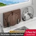 Gunmetal grey kitchen rack for cutting boards and lids made of durable stainless steel - Gun Grey Pot Lid Holder + Cutting Board Rack Set