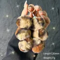Leopard print plush faux fur keychain charm with round spring clip for bags and keys - Light Brown Leopard