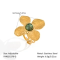 Anello regolabile a fiore in acciaio inossidabile con foglie dorate e pietra turchese - Stile Oro Spazzolato a Quattro Petali(YYR025279-G)