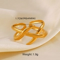 Adjustable golden hollow geometric heart open ring with stylish wide crisscross design - Cross Over / Gold