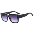 Fashionable black square sunglasses with purple gradient lenses and quilted texture temples - Black Frame Double Gray Lens
