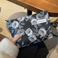Vintage dark gray floral clutch bag with jacquard fabric and large flower embroidery - Elegant Black