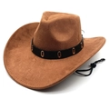 Sombrero fedora marrón de gamuza con hebillas de metal dorado y cordón ajustable - M(56-58cm) / Caqui