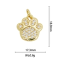 Detailed size view of 18k gold plated cat paw pendant with white cubic zirconia stones - Paw