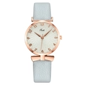 Elegant Tadi quartz watch for women with rose gold bow case and light grey leather strap - Sky Blue