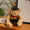 Plush Halloween teddy bear wearing a black witch hat and pumpkin bow tie - 32cm / Black Overall Skirt Style