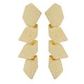 Long gold geometric drop earrings with four irregular hammered metal discs in vertical style - Long Geometric Irregular Drop Earrings / Gold
