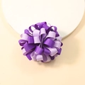 Handmade purple and lavender ribbed ribbon pom-pom hair tie with elastic band - Two-tone Purple