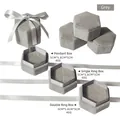 Grey hexagonal velvet jewelry box set with ribbons for pendants and rings - Single Ring Box / Gray