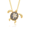 Minimalist turtle pendant necklace in gold with blue and white crystals for women - Turtle Shape (D575)