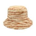 Detailansicht des Fischerhutes aus cremefarbenem Kunstpelz mit stylischen Tigerstreifen - M (56-58cm) / Beige