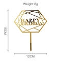 Detailed dimensions for golden hexagonal acrylic Happy Birthday cake topper topper - Style-4 (Gold Hexagon B)