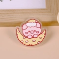 Cute cartoon pig on yellow moon acrylic brooch pin for children bags and clothing - Creamy Pig