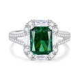 Elegant silver ring featuring emerald cut green gemstone and micro-paved halo diamonds - US 6 / Emerald Green