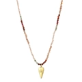 Detail of bohemian tourmaline beads necklace with gold heart-shaped evil eye pendant - Orange/Light Green/Clear