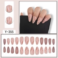 Almond press on nails with nude base and gold wave line patterns in 24 pieces set - Nude Pink White Gold Streamline Wave (Y-355)