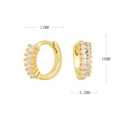 Detailed view of gold huggie earrings with rectangular zircons and 11mm dimension specs - 925 Silver / Gold/White