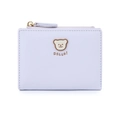 Cute lavender purple short wallet for women featuring a cartoon bear and gold zipper - Purple