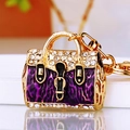 Purple leopard enamel handbag keychain with sparkling rhinestones and gold lobster clasp - Purple Leopard Handbag