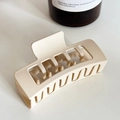 Matte cream rectangular hair claw clip for thick hair styling in square hollow design - 8.4cm / Nude