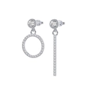 Asymmetric S925 sterling silver stud earrings with circle and bar charms and clear zircons - Silver Asymmetric Pendant (APE119-P)