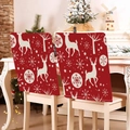 Red Christmas chair cover with white reindeer and snowflake patterns in linen fabric - Red Reindeer White Tree (YT01-32)