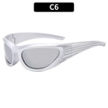 Silver Y2K sports sunglasses with futuristic frame and embossed temple detail C6 - Silver Frame White Mirror Lens