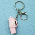 Pink miniature flower cup keychain with white daisy charm and metal lobster clasp - Keychain / Light Pink Flower Cup Keychain