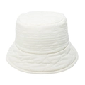 Detail of white quilted bucket hat featuring heart pattern stitching and soft texture - M (56-58cm) / Beige
