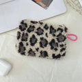 Plush leopard print coin purse with pink zipper pull for small essentials - Cream Leopard