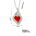 Silver stainless steel necklace featuring a red heart gemstone pendant and 45cm chain - Silver Red Rhinestone (N01050-2)
