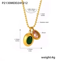 Goldene Edelstahl Kugelkette mit grünen und rosa Zirkonia Wassertropfen Anhängern - Gold Grün Rosa Strass Stil (P2130)