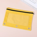 Bright yellow double-layer mesh stationery bag with transparent PVC window and three holes - Transparent Yellow (Single Zipper) / 25*17cm