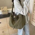 Large military green canvas tote bag for women, ideal for casual office commute use - Green
