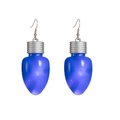 Detailed view of festive blue light bulb earrings with silver hook and metallic thread - Blue Bulb