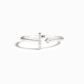 Minimalist S925 sterling silver open ring with geometric T-shape zircon stones - US Size 7 (Adjustable) / White Gold
