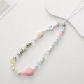 Detail of beaded phone strap with pink heart, colorful stars and white pearls - Cloud (K1171)
