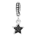 Silver pentagram charm bead with black zircon inlay for DIY bracelet necklaces - Black Star Dangling Charm