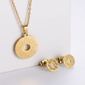 Gold stainless steel jewelry set featuring necklace and earrings with Greek spiral patterns - Coin Pattern