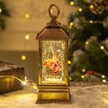 Vintage bronze Christmas lantern music box with Santa sleigh scene and warm LED light - Deer Pulling Sleigh Santa