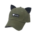 Casquette de baseball vert armée avec oreilles de chat 3D et étiquette tissée - 56cm-60cm / Vert Militaire